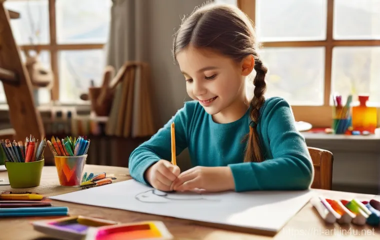 미술 교육과 캐릭터 디자인 - **Childhood Creativity: The Genesis of Imagination**
    A joyful young girl, approximately 7-8 year...