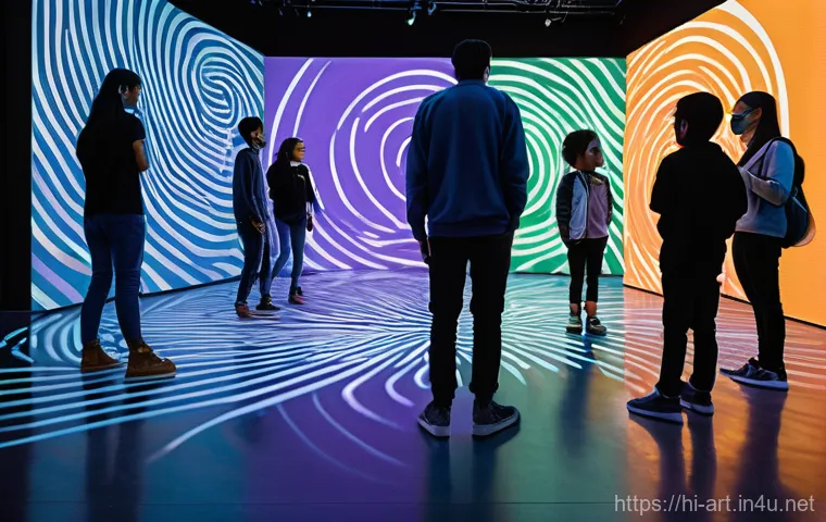 미술 교육에서의 데이터 시각화 - **"A modern, futuristic art gallery with high ceilings and soft, diffused lighting. In the center, a...