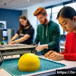 Home 18 미술 교육에서의 3D 프린팅 활용 - **Prompt 1: Hands-on Creativity and Innovation**
A vibrant, sunlit art studio scene where divers...