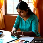 Home 18 미술과 직업 미술 치료사 큐레이터 일러스트레이터 등 - Photorealistic art therapy session in a warm Indian community wellness studio, compassionate female ...