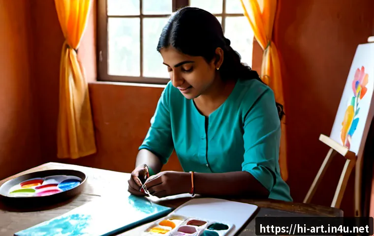 미술과 직업 미술 치료사 큐레이터 일러스트레이터 등 - Photorealistic art therapy session in a warm Indian community wellness studio, compassionate female ...
